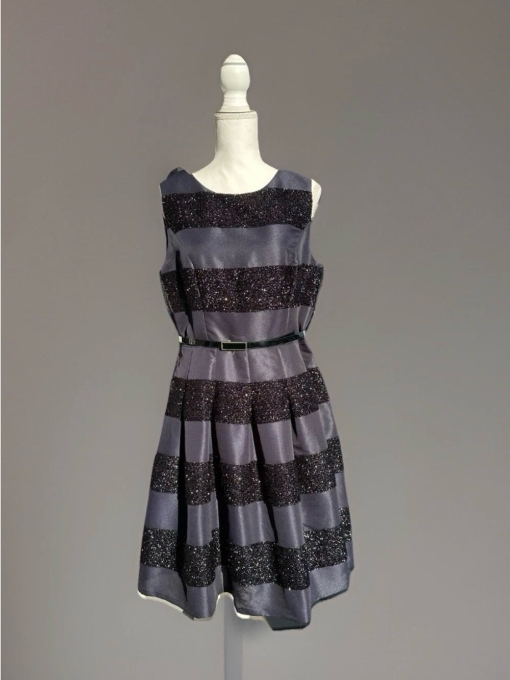 Tommy Hilfiger Metallic Striped Fit & Flare Dress Navy Women’s Size 12